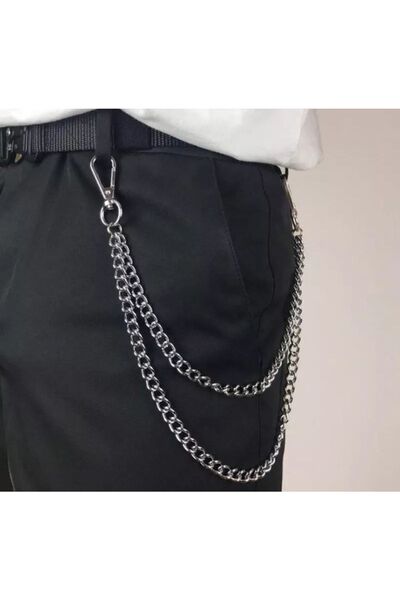 Nishstyle Erkek Aksesuar Koyu Gri Renk Ikili Çelik Pantolon Zinciri