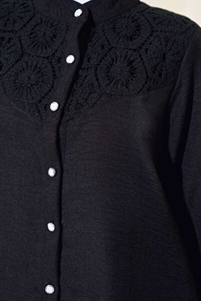 Bold Grup Women's Black Summer Lace Detailed Shirt Pants Set