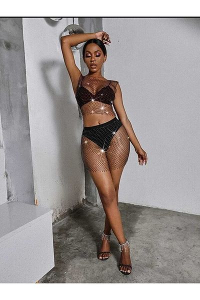 bikinistan Σετ Crop φούστα και τοπ με πέτρινη λεπτομέρεια