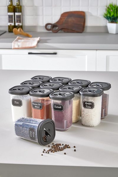 ASlife Home 12-Piece Label Non-Breathable Spice Jar Set with Rotating Lid Spice Storage Container 350ml