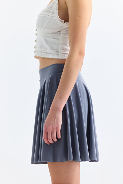 herşeygidiyor Woman's Gray Elastic Waisted Flounced Floor-Length Shorts Skirt