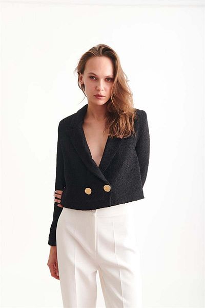 buqre's moda Jachetă de damă din tweed cu nasturi aurii