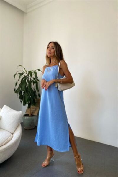 buqre's moda Rope Strap Slit Linen Midi Dress