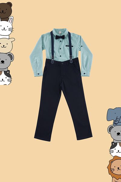 TRENDYOLKIDS طقم قميص وبنطلون منقط للأولاد مكون من 4 قطع - TKDSS24AU00024
