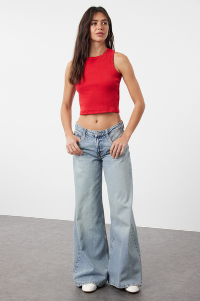 Trendyol Collection Rugalmas, zsinóros piros kötött termény felső - kötőfék nyakkal TWOSS21AL0050