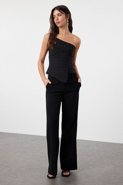 Trendyol Collection Черно тъкано бюстие с лъскав камък - TPRSS24BS00040