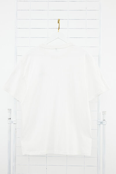 Trendyol Collection Ecru vyšívané oversize bavlněné tričko – udržitelné TMNSS24TS00169