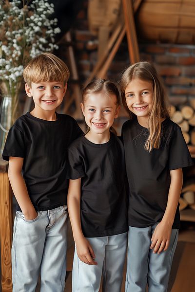 TRENDYOLKIDS 3 balení Unisex černé bavlněné pletené tričko - krátký rukáv, Regular Fit TKDSS24TS00019