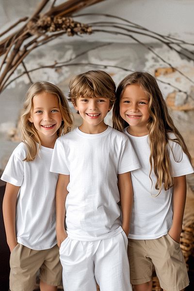 TRENDYOLKIDS Unisex Λευκό βαμβακερό κοντομάνικο μπλουζάκι 3 τεμ. - TKDSS24TS00019