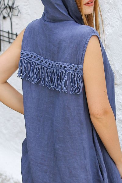 Chiccy Jachetă kimono italiană cu glugă albastră - buzunare și fără mâneci