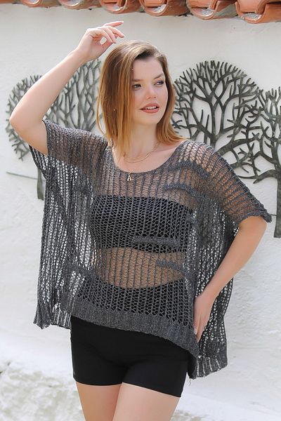 Chiccy Anthracite Knitwear Casual Μπλούζα - Πισινό γιακά και μανίκι νυχτερίδας