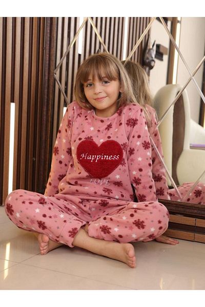 FAMES PİJAMA Happiness Children's Fleece Winter Pajama Set. 5-6-7-8-9-10 YEARS