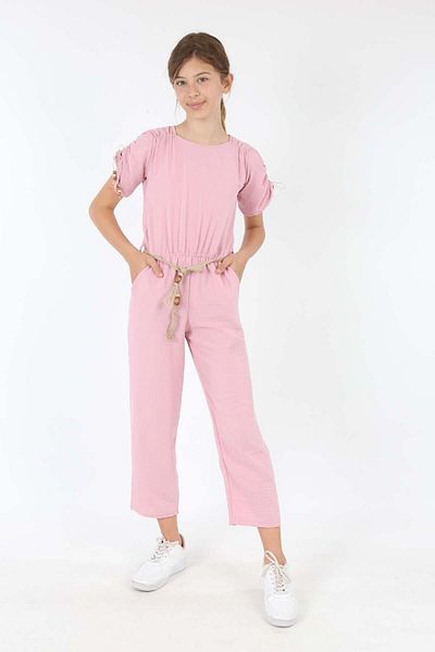 Asortix Girl's Jumpsuit Airobin Fabric Elastic Waist Short Sleeve Jumpsuit Dress