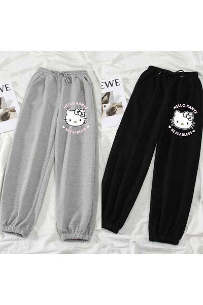 Touz Moda Hello Kanye Printed Unisex Grey Sweatpants