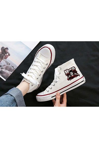 Touz Moda White Misfits Skull Printed Canvas Shoes