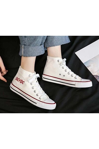 Touz Moda White Canvas Shoes - AC/DC Printed