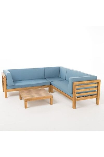 ODUNS Perlina Bahçe Balkon Teras Ahşap Köşe Koltuk Takımı