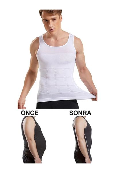 FİTFORMGİYİM White Men's Corset - Tank Top Corset, Waist and Chest Gynecomast, Recovery Upright Posture