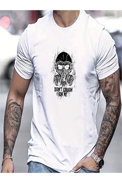 CLASSY.MODA Μπλουζάκι με λευκή στάμπα Oversize - Crew Neck, κοντό μανίκι