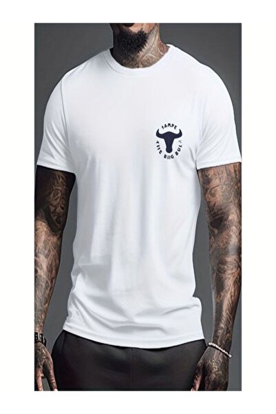 CLASSY.MODA تي شيرت أبيض كبير الحجم مطبوع - رقبة دائرية، كم قصير