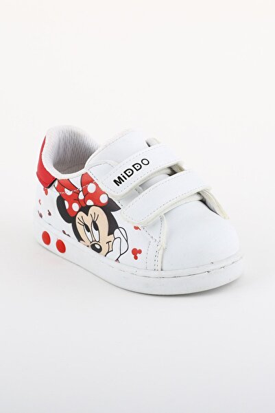bunnyonthego Pantofi sport ortopedici albi pentru fete First Step Minnie Mous...