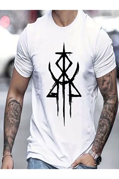 CLASSY.MODA Μπλουζάκι με λευκή στάμπα Oversize - Crew Neck, κοντό μανίκι