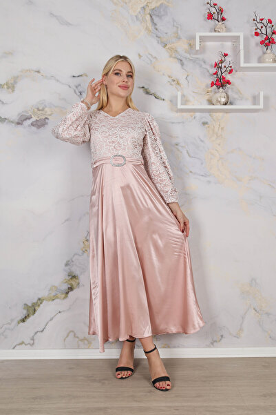 CLASSY.MODA Rochie din satin cu mâneci decupate unice, corset din dantelă cu ...