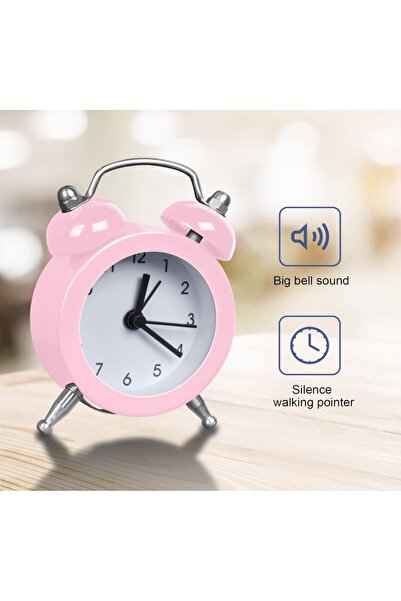 JujiKırtasiye Mini Pembe Masaüstü Metal Çalar Saat