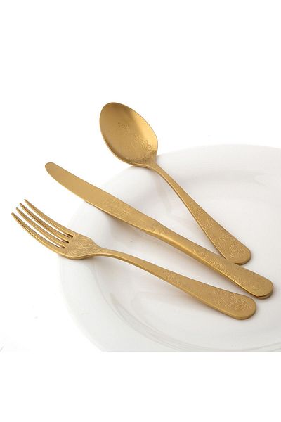 Jumbo Antique Titanium Matte Gold 12-Person 84-Piece Cutlery Set