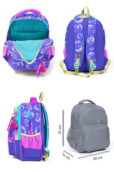 Coral High Set rucsac și suport stilou pentru școala primară pentru fetiță - Bubble Pink Lavanda