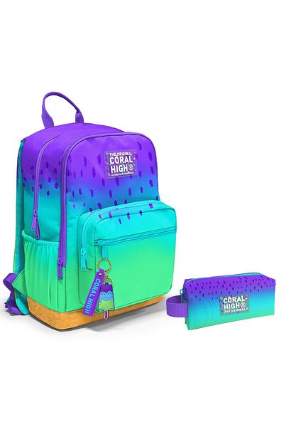 Coral High Set rucsac și suport pentru stilouri pentru școala gimnazială cu patru compartimente - tranziție de culoare violet liliac - fete