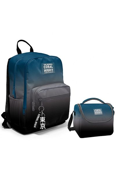 Coral High Set de școală gimnazială și cutie de prânz Nefti Grey pentru băieți - 4 compartimente