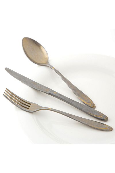 Jumbo Morfeu 12 Person 84 Piece Antique Gold Fork Spoon Knife Set
