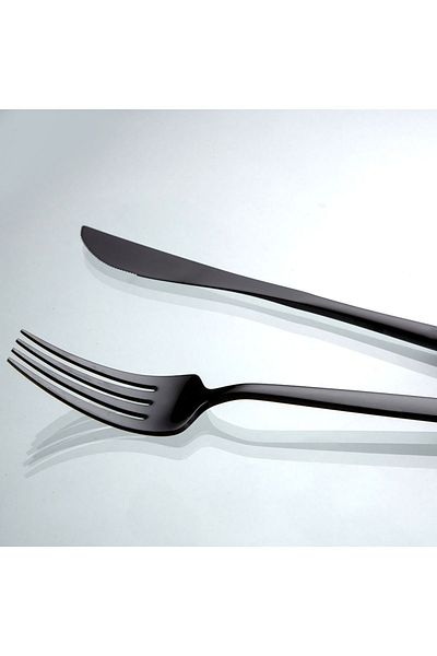 Jumbo 9000 Titanium Black 84 Pieces 12 Person Fork Spoon Knife Set