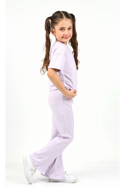 BALKABAĞI Lilac Slit Leggings & Drawstring T-shirt Girls' Set TYK0011