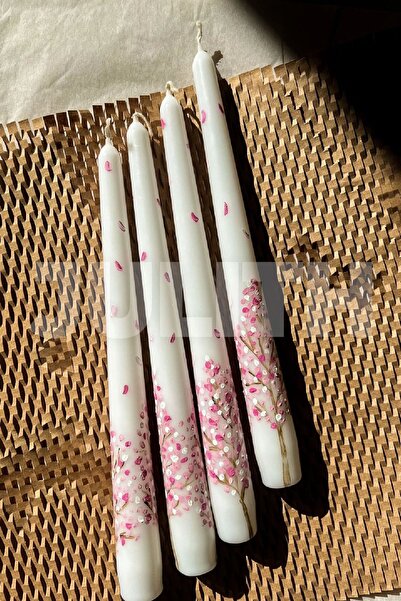 Julith Sakura Ağacı Desenli El Boyaması Kokulu Şamdan Mum