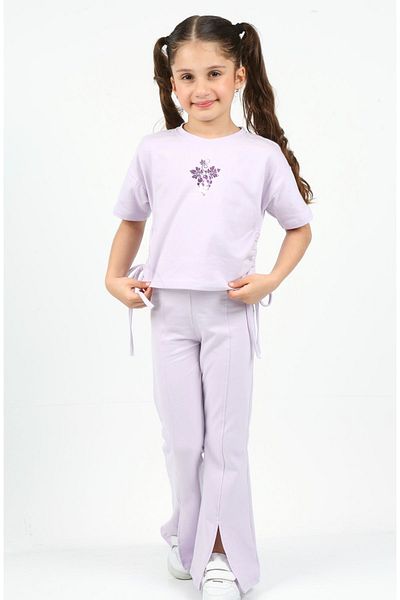 BALKABAĞI Lilac Slit Leggings & Drawstring T-shirt Girls' Set TYK0011
