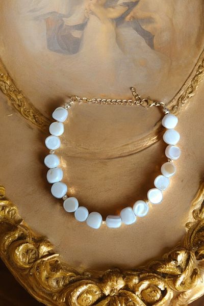 MGA DOĞAL TAŞ Anklet Steel Chain Pearl Stone - Thick Round Bracelet and Dorica