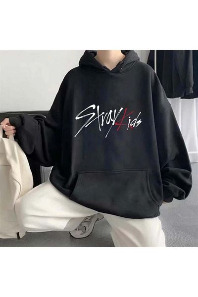 Touz Moda Stray Kids Μαύρη κουκούλα Oversize Φούτερ με κουκούλα