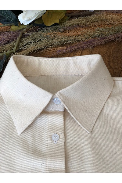 mirach %100 Keten Polo Yaka Kolsuz Yarım Gömlek | Lastikli Esnek Crop Gömlek Yelek Boyunluk