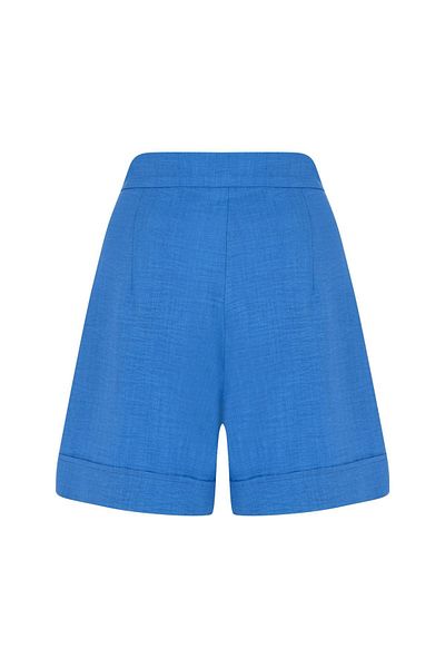 Whenever Company Blaue plissierte Shorts mit mittlerer Länge und hoher Taille aus Stoff in Leinenoptik