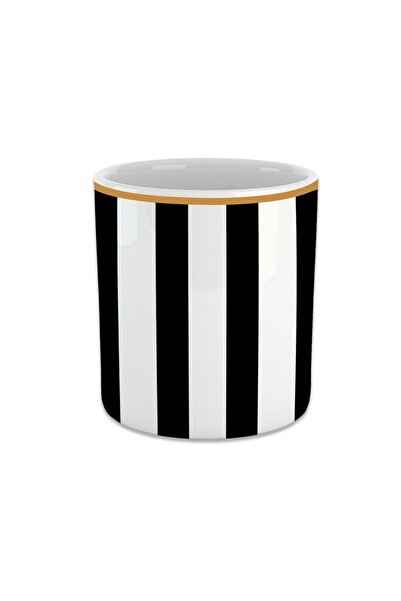 Vivas Vertical Black Striped Espresso, Double Turkish Coffee Cup - Handleless Cup