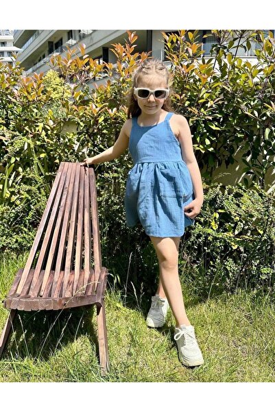 TİJK Girl's Muslin Dress - Pocket Design