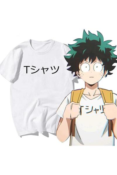 Touz Moda Izuku Midoriya Baskılı Beyaz Unisex Oversize T-shirt