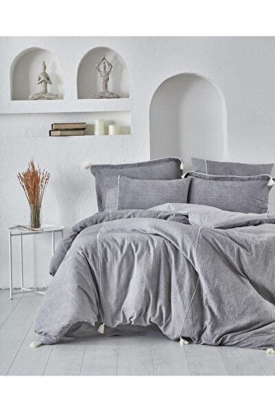 Ecocotton Organik Pamuk Çift Kişilik Krinkıl Nevresim Takımı - Doğa Antrasit