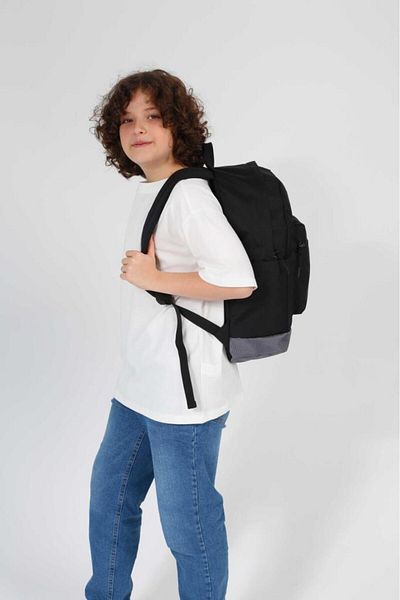 KAUKKO School Mountain Black Gray Backpack - K1633