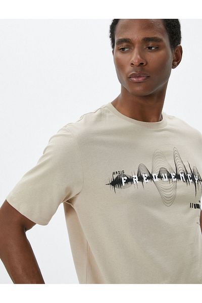 Koton Crew Neck Slogan Printed Cotton T-Shirt