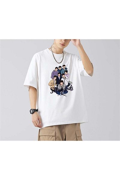 Touz Moda Stray Kids Artists Printed White Unisex Oversize T-shirt