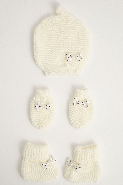 Little Jom Baby Hat Baby Gloves Baby Booties, Set of 3, Knitwear Baby Hat, Gloves, Booties, Cotton (0-18 MONTHS)