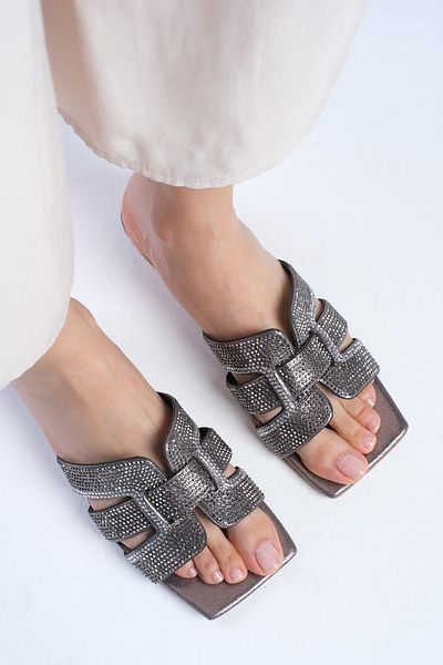 Mio Gusto Papuci de damă Phyllis Lead Colored Stoned Blunt Toe